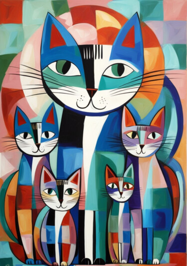 数字艺术 标题为“cats 5 (Picasso)” 由Natalia Smirnova, 原创艺术品, AI生成的图像