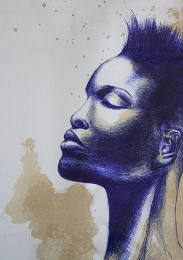 Disegno intitolato "Bic Blue 3" da Bérangère D., Opera d'arte originale, Biro