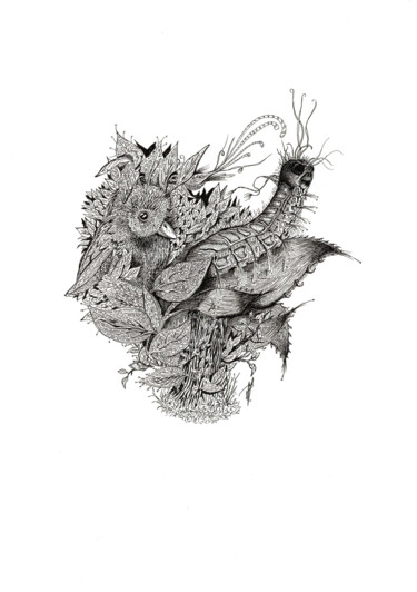 Parus major Dessin intitulée "Parus major" par Mphil, Œuvre d'art originale, Encre
