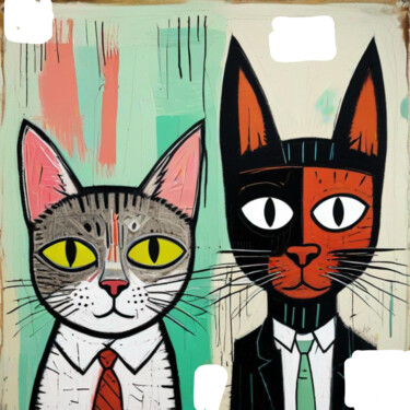 Digitale Kunst getiteld "Two cats" door Fabrice Hubert, Origineel Kunstwerk, AI gegenereerde afbeelding