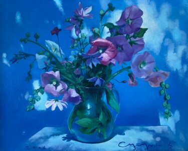 Schilderij getiteld "Summer" door Katsiaryna Sumarava, Origineel Kunstwerk, Olie Gemonteerd op Frame voor houten brancard