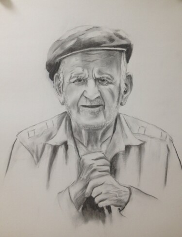 Tekening getiteld "Старость" door Sergei Sokolov, Origineel Kunstwerk, Houtskool