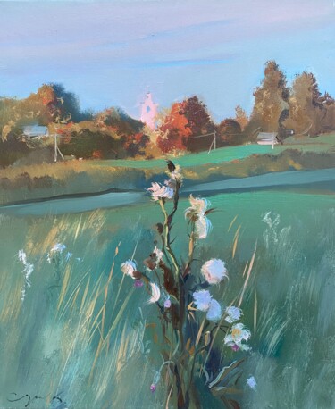 Schilderij getiteld "Evening" door Katsiaryna Sumarava, Origineel Kunstwerk, Olie Gemonteerd op Frame voor houten brancard