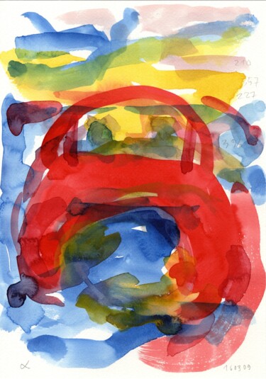 Schilderij getiteld "Auto/Selbster (1603…" door Detlef Lemme (Farbenkugel), Origineel Kunstwerk, Aquarel