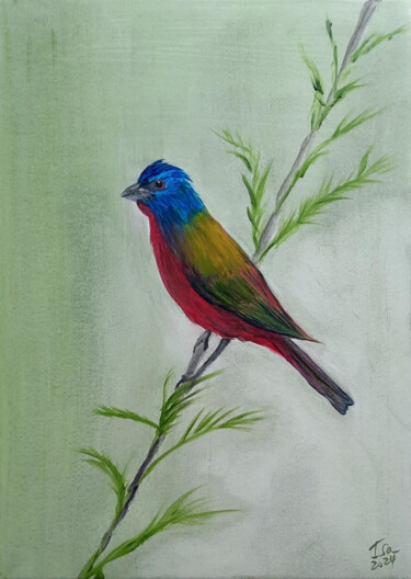 Painting titled "L'oiseau sur la bra…" by Isa-Isarielle, Original Artwork, Oil