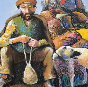 Guardians of the Flock 绘画 标题为“Guardians of the Fl…” 由Serkhach, 原创艺术品, 油 安装在木质担架架上