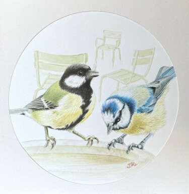 Painting titled "Deux mésanges" by Isabelle Molinard, Original Artwork, Watercolor