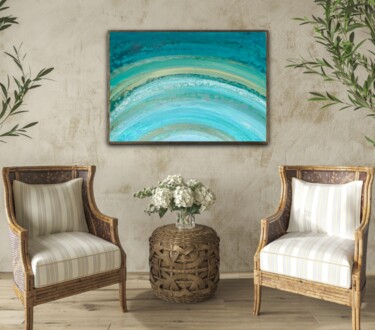 Painting titled "Oceanic Horizons" by Felicia Arte, Original Artwork, Acrylic Mounted on Wood Stretcher frame