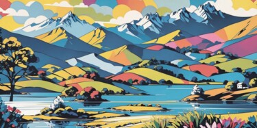 Vibrant Serenity: Mountains and Water 绘画 标题为“Vibrant Serenity: M…” 由Elina Kharitonova, 原创艺术品, 丙烯 安装在木质担架架上