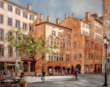 Pittura intitolato "Lyon Place du Chang…" da Felix Boulay, Opera d'arte originale, Olio Montato su Telaio per barella in leg…