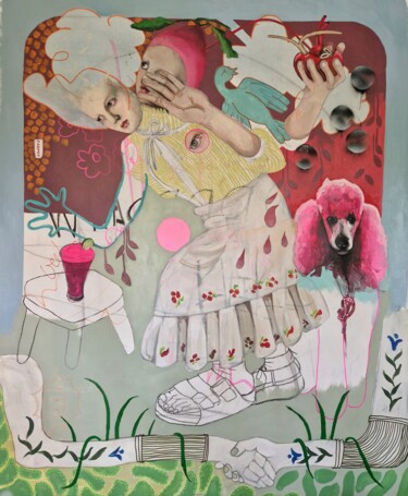 绘画 标题为“Trouble in paradise” 由Romy Van Rijckevorsel, 原创艺术品, 丙烯 安装在铝上