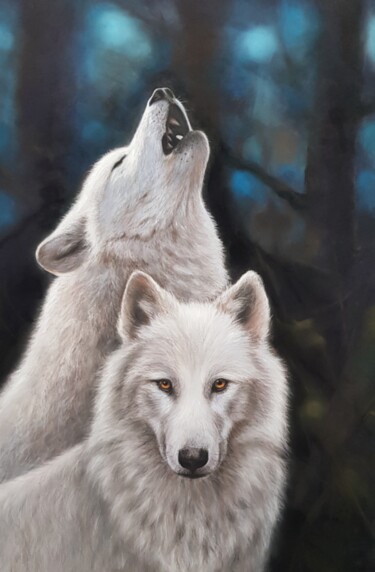 绘画 标题为“Loups au clair de l…” 由Cathy Cheneau, 原创艺术品, 粉彩