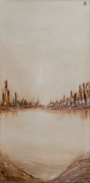Schilderij getiteld "Puesta de sol sobre…" door Mariana Sun, Origineel Kunstwerk, Olie Gemonteerd op Frame voor houten branc…