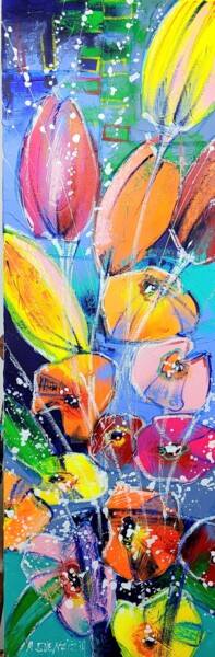 Peinture intitulée "EXPLOSION FLEURIE" par Myriam Guenaizia, Œuvre d'art originale, Huile Monté sur Châssis en bois