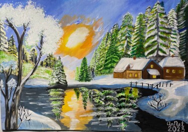 Schilderij getiteld "Зимний лес" door Anastasiia Netsvetaeva, Origineel Kunstwerk, Acryl