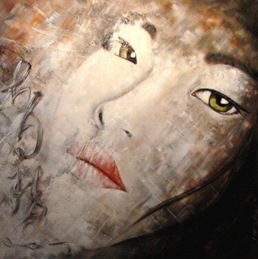 Painting titled "Visage d'asie" by Felix Boulay, Original Artwork, Oil Mounted on Wood Stretcher frame