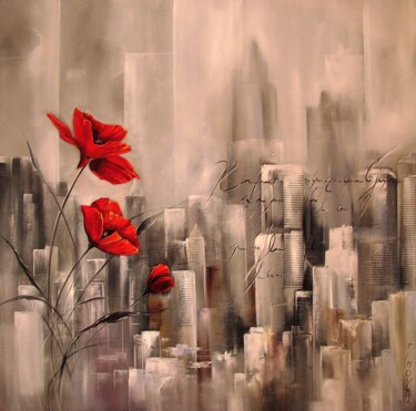 Ζωγραφική με τίτλο "New York coquelicots" από Felix Boulay, Αυθεντικά έργα τέχνης, Λάδι Τοποθετήθηκε στο Ξύλινο φορείο σκελε…