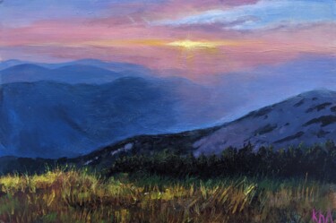 Acrylic painting on a board Mountain sunset landscape Painting titled "Acrylic painting on…" by Elena Khafuz, Original Artwork, Acrylic