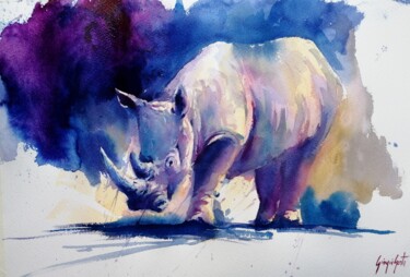 绘画 标题为“rhinos 6” 由Giorgio Gosti, 原创艺术品, 水彩
