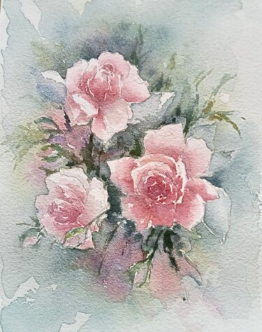 Peinture intitulée "Roses de jardin" par Marie-Charlotte Houpeurt-Chauffeté, Œuvre d'art originale, Aquarelle