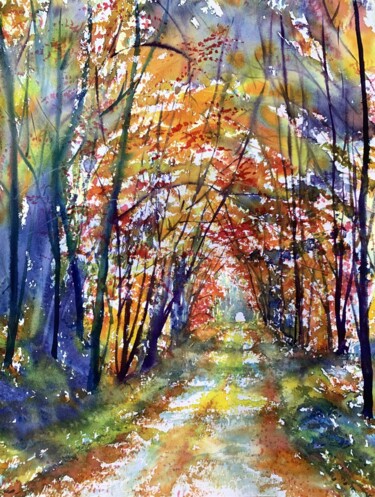Schilderij getiteld "Balade colorée" door Jean Marc Collombat, Origineel Kunstwerk, Aquarel