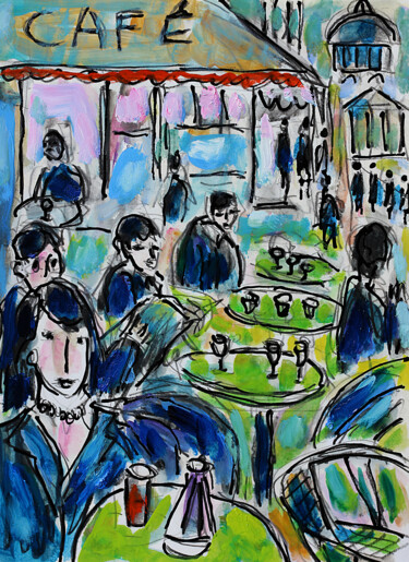 Pintura titulada "Café Rue Soufflot" por Jean Mirre, Obra de arte original, Oleo
