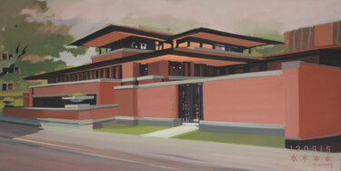 Painting titled "N°08 : Robie House" by Michelle Auboiron, Original Artwork, Acrylic Mounted on Wood Stretcher frame