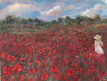 Malerei mit dem Titel "Field of Red Wonder" von Olga Minasyan, Original-Kunstwerk, Öl
