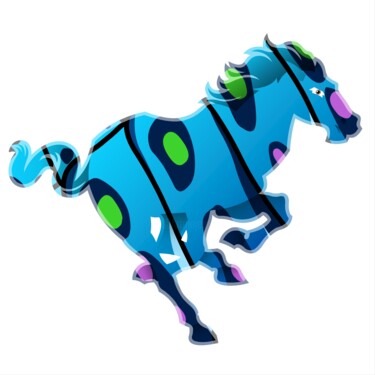 A stylized blue horse features vibrant spots & dynamic lines Arts numériques intitulée "A stylized blue hor…" par Shamim Shaikh, Œuvre d'art originale, Travail numérique 2D