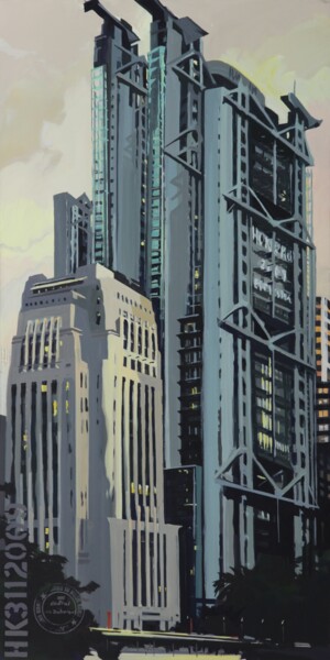 Painting titled "N°19 : HSBC" by Michelle Auboiron, Original Artwork, Acrylic Mounted on Wood Stretcher frame
