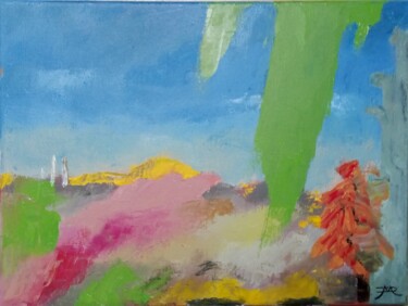 Painting titled "Souvenir d'Ossétie" by Daniel Mangin, Original Artwork, Oil Mounted on Wood Stretcher frame