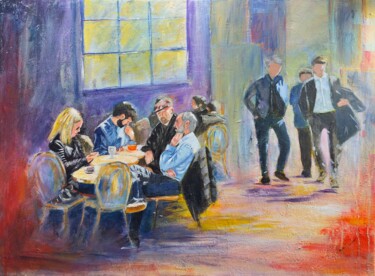 Peinture intitulée "Autour d’un verre" par Florence Yangui, Œuvre d'art originale, Acrylique Monté sur Châssis en bois