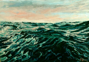 Painting titled "Agua agitada" by Fuensanta R.Urien, Original Artwork, Oil Mounted on Wood Stretcher frame