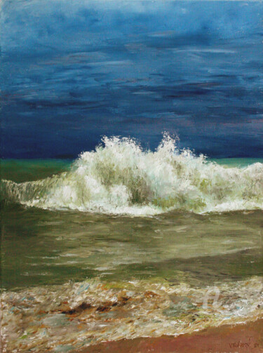 Painting titled "The Wave.." by Vladimir Volosov, Original Artwork, Oil Mounted on Wood Stretcher frame
