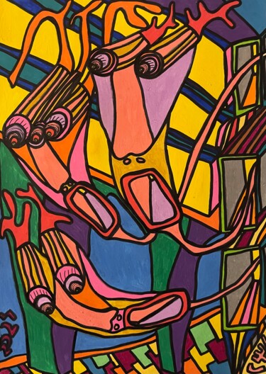 Zeichnungen mit dem Titel "Out of the boxes" von Christophe Verger-Lecocq, Original-Kunstwerk, Marker