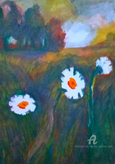 Peinture intitulée ""Bela rada" /Bellis…" par Slobodan Spasojevic (Spaki), Œuvre d'art originale, Pastel