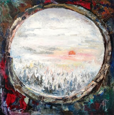 Schilderij getiteld "Вид из Убежища" door Aleksandra Serova, Origineel Kunstwerk, Olie Gemonteerd op Frame voor houten branc…