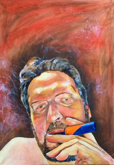 Peinture intitulée "Auto portrait à la…" par Stephane Louveau, Œuvre d'art originale, Huile Monté sur Châssis en bois