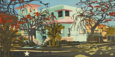 N°9 : Villa aux flamboyants à Miramar Painting titled "N°9 : Villa aux fla…" by Michelle Auboiron, Original Artwork, Acrylic Mounted on Wood Stretcher frame