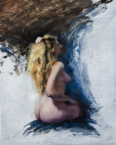 Soft Reflections in Blue 绘画 标题为“Soft Reflections in…” 由Romain Eugène, 原创艺术品, 油 安装在木板上