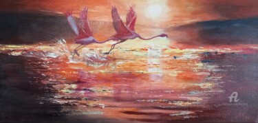 Peinture intitulée "Envole flamants" par Eric Smid, Œuvre d'art originale, Acrylique Monté sur Châssis en bois