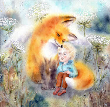 Картина под названием "Warm Hugs" - Larysa Kaminska, Подлинное произведение искусства, Акварель