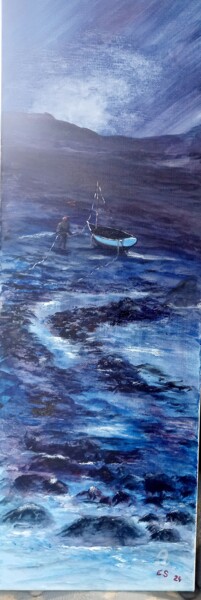 Peinture intitulée "Marée basse bleu" par Eric Smid, Œuvre d'art originale, Acrylique Monté sur Châssis en bois