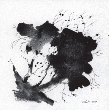 绘画 标题为“Black and white #001” 由Natiko, 原创艺术品, 水彩