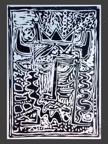 "Le roi des Salins" başlıklı Baskıresim Christophe Flaugère tarafından, Orijinal sanat, Linocut