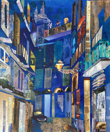 Коллажи под названием "Porto By Night" - Joanna Zakrzewski, Подлинное произведение искусства, Коллажи Установлен на Деревянн…