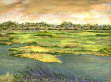 Painting titled "Eaux dormantes" by Gabrielle Neau, Original Artwork, Marker Mounted on Cardboard