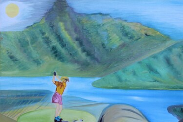 Painting titled "Golferin in der Mor…" by Hansjörg Hermann, Original Artwork, Oil