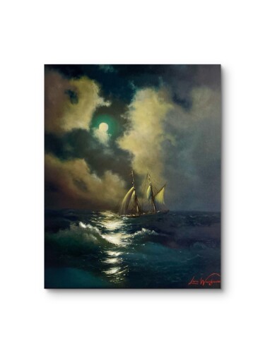 „Whispers of the Midnight Sea” Painting titled "„Whispers of the Mi…" by Lara Wasiljewa, Original Artwork, Oil Mounted on Wood Stretcher frame