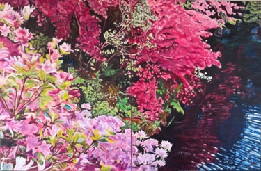Schilderij getiteld "Paradise Memories 6" door 2l, Origineel Kunstwerk, Olie Gemonteerd op Frame voor houten brancard
